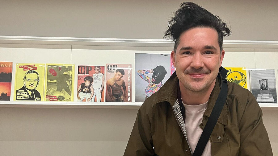 Trans artist and publisher Amos Mac in Paris, where his work is showcased at Centre Pompidou’s queer publishing exhibition.