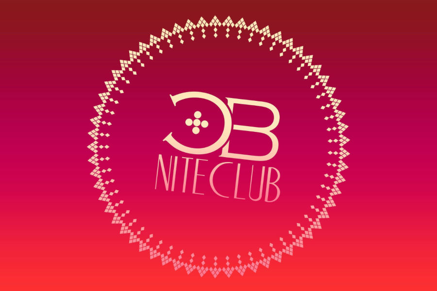 Casablanca Nite Club logo on a red gradient background with decorative pixel-style circle and pink modern font.