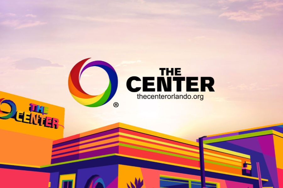 Colorful logo of The Center Orlando, with a rainbow swirl and text reading “The Center.”