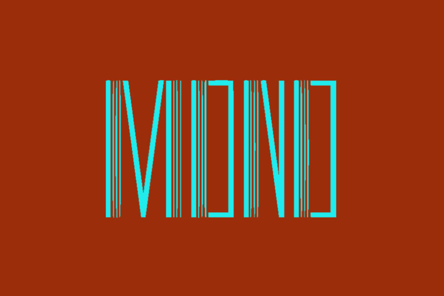 Logo minimalista del Mono Bar con font verde acqua su sfondo rosso.