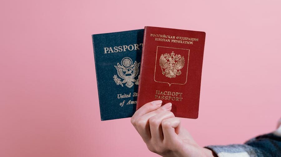 Two passports and a U.S. identification page symbolizing legal identity changes.