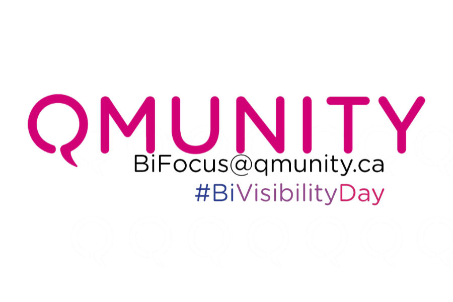 Image with QMUNITY logo, BiFocus contact email, and hashtag #BiVisibilityDay on a white background.