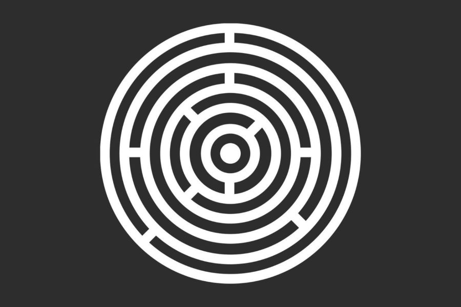 Black background with a circular white maze-style logo representing Sircuit club.