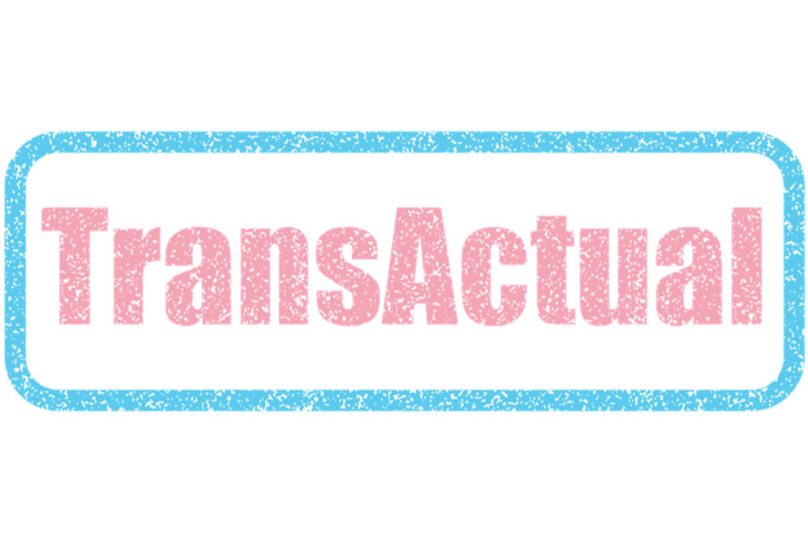 The word “TransActual” in textured pink letters inside a rounded blue rectangle on a white background.