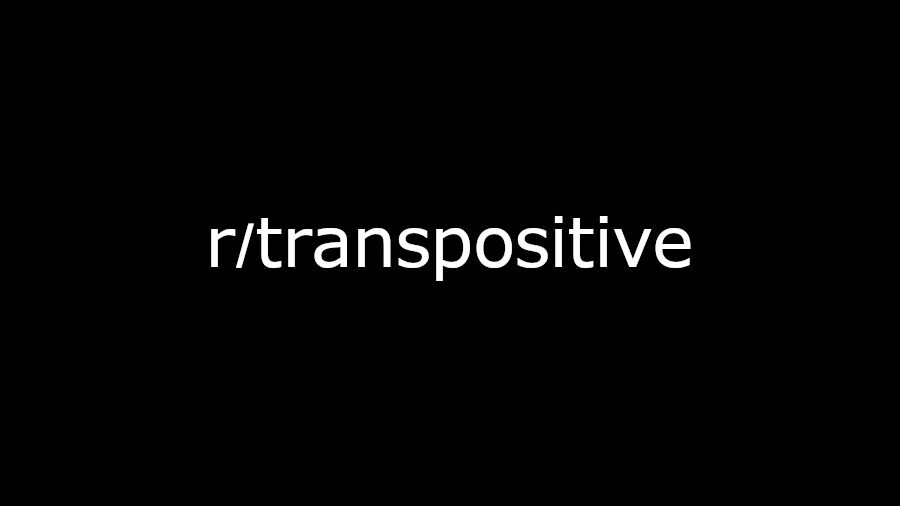 Black background with white text displaying "r/transpositive".